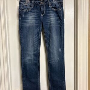 Skinny Mid-Rise Jeans in Dark Blue Wash